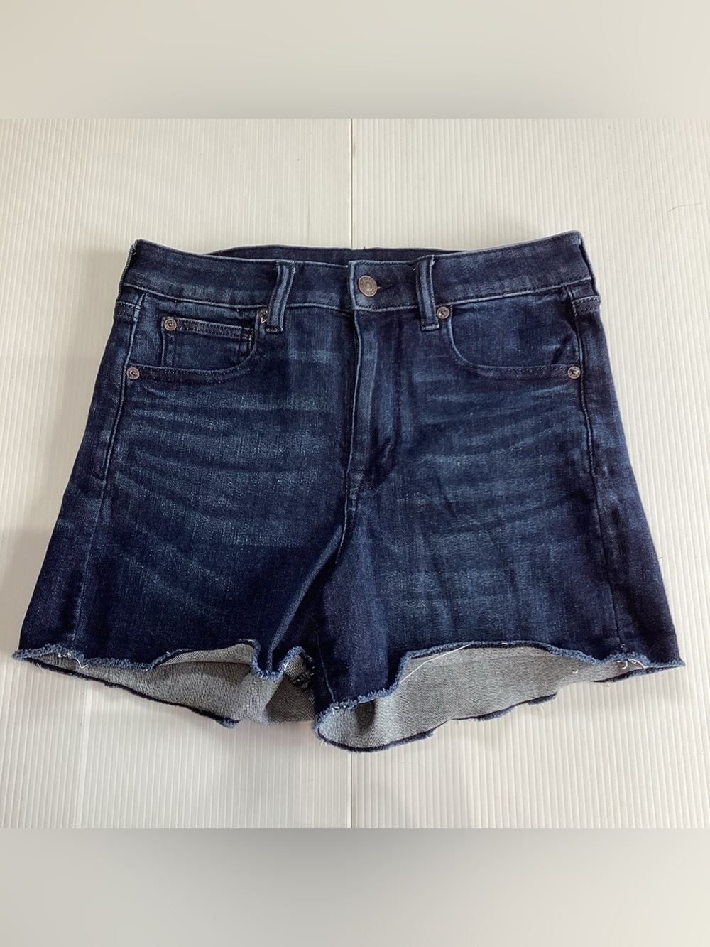 American Eagle Super Stretch Hi-Rise Shortie Size 6 Frayed Ends Dark Wash